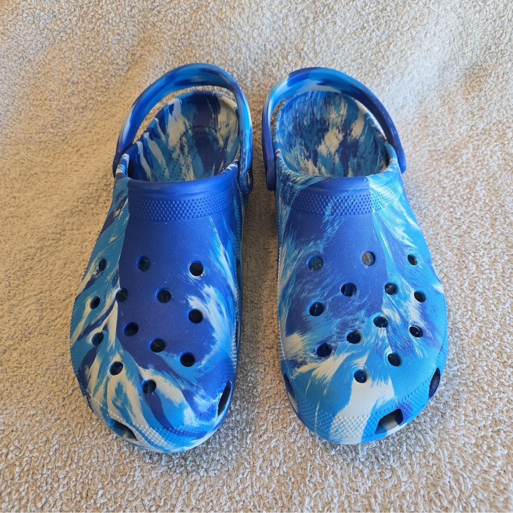 Crocs Classic Marbled Tie-dye Clog Blue Bolt/white Men's Size 14